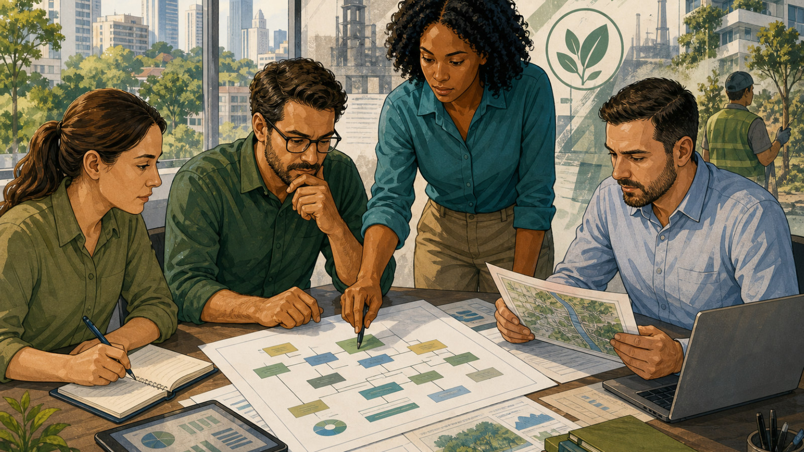 Ilustração de planejamento de quadro de servidores para serviços ambientais em Belém