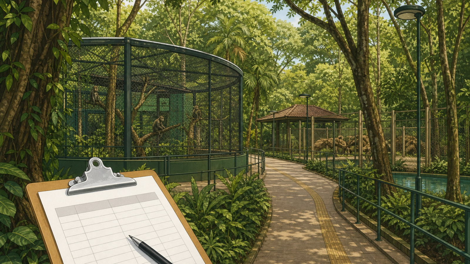 Ilustração de recintos e vegetação do Bosque Rodrigues Alves, em Belém